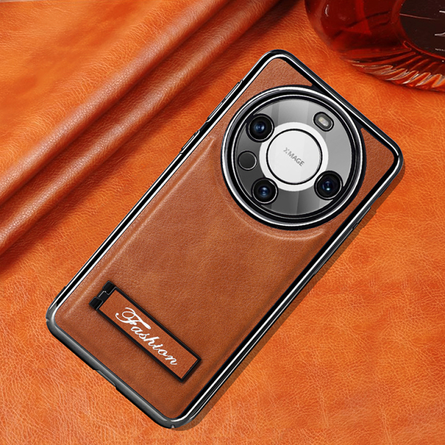 all-inclusive electroplated folding stand shockproof TPU phone case For Huawei mate 60 pro business leather case with stand