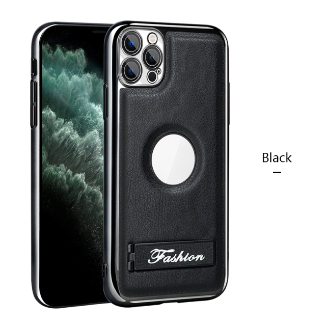 all-inclusive electroplated folding stand shockproof TPU phone case For iphone 11 pro max business leather case with stand