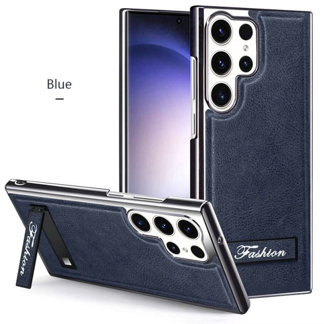 all-inclusive electroplated folding stand shockproof TPU phone case For Samsung S23 Ultra 5g business leather case with stand