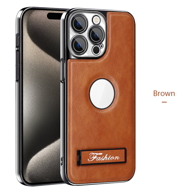 all-inclusive electroplated folding stand shockproof TPU phone case For iphone 15 pro business leather case with stand