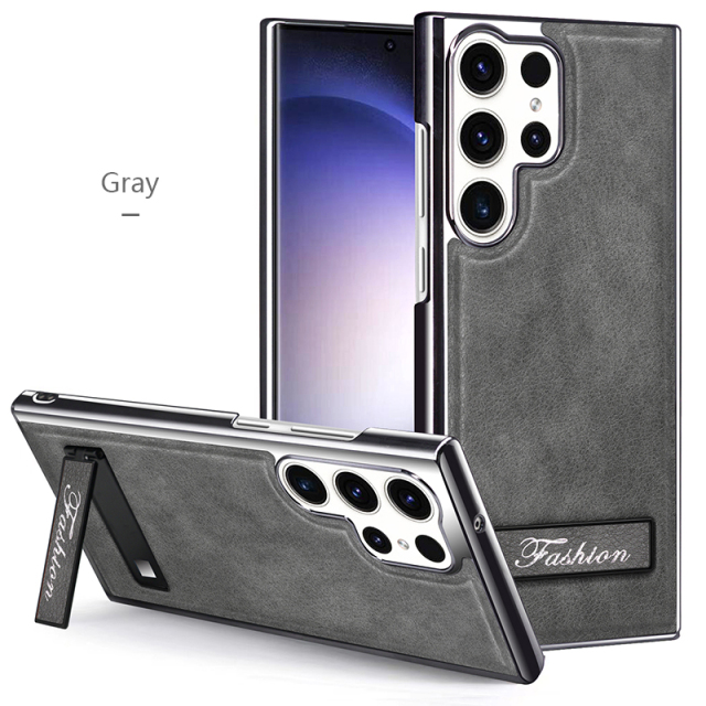 all-inclusive electroplated folding stand shockproof TPU phone case For Samsung S23 Ultra 5g business leather case with stand