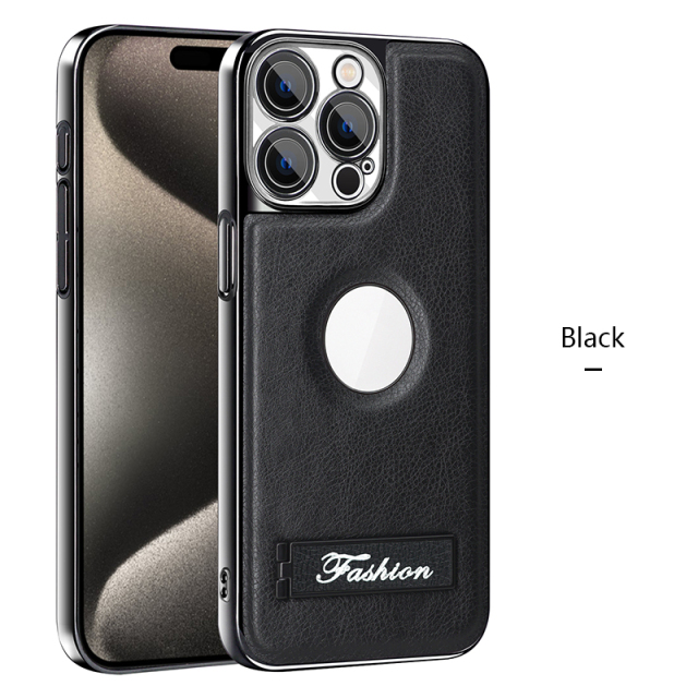 all-inclusive electroplated folding stand shockproof TPU phone case For iphone 15 pro max business leather case with stand