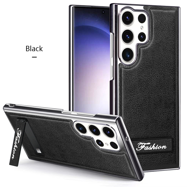 all-inclusive electroplated folding stand shockproof TPU phone case For Samsung S23 Ultra 5g business leather case with stand