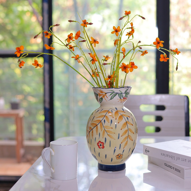 Yellow Leaf Hand Painted Ceramic Vases