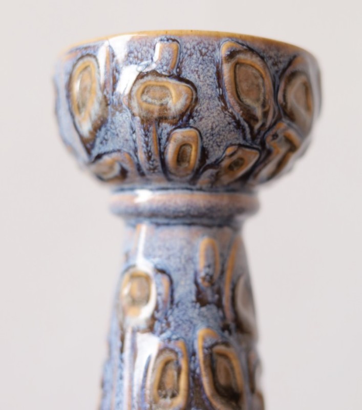 Vintage Kiln-Transformed Glazed Blue Feather Ceramic Vase & Flower Pot