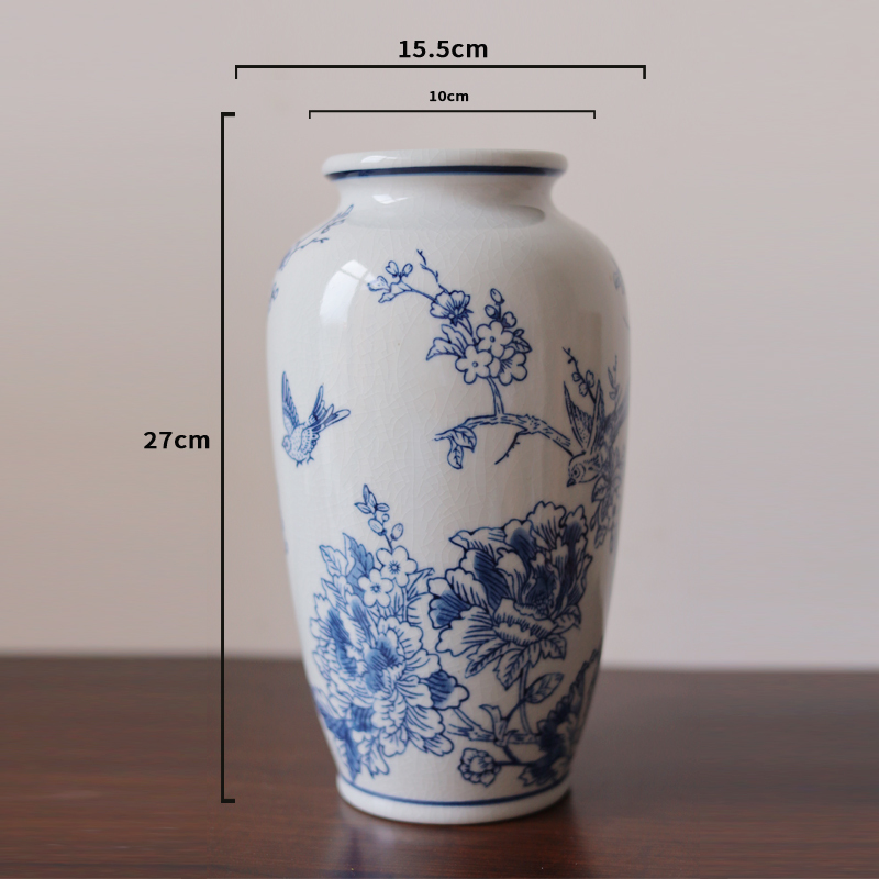 Chinese Traditional Blue and White Overjoyed Bird and Flower Design Pattern Ceramic Ginger Jars and Vase for Home Decor