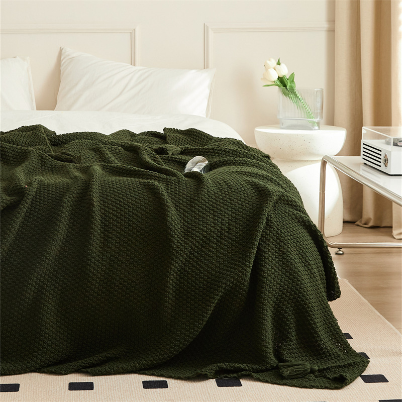 High Quality Solid Acrylic Crochet Multi-Color Knitted Throw Blanket for Sofa Bed