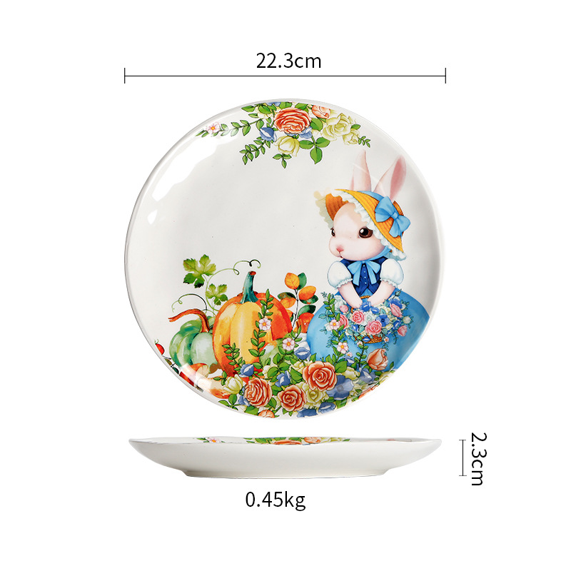 Pumpkin Rabbit Ceramic Plates and Bowls Sets including Dinner Plates, Dessert Plates, Cereal Bowls, Microwave & Dishwasher Safe