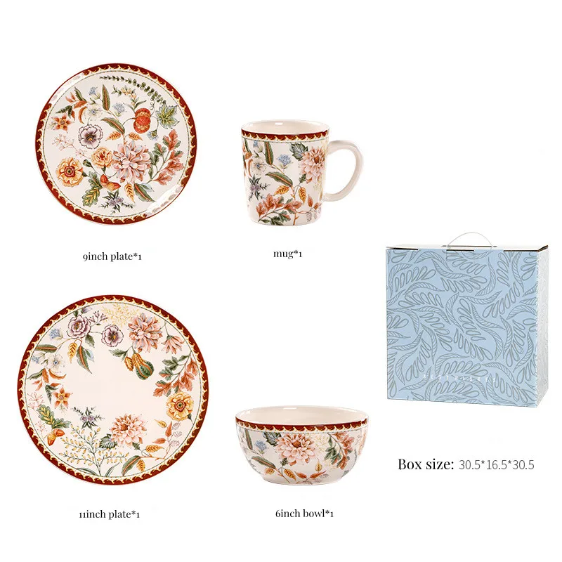 Blooming Moment Ceramic Plates and Bowls Sets including Dinner Plates, Dessert Plates, Cereal Bowls, Microwave & Dishwasher Safe