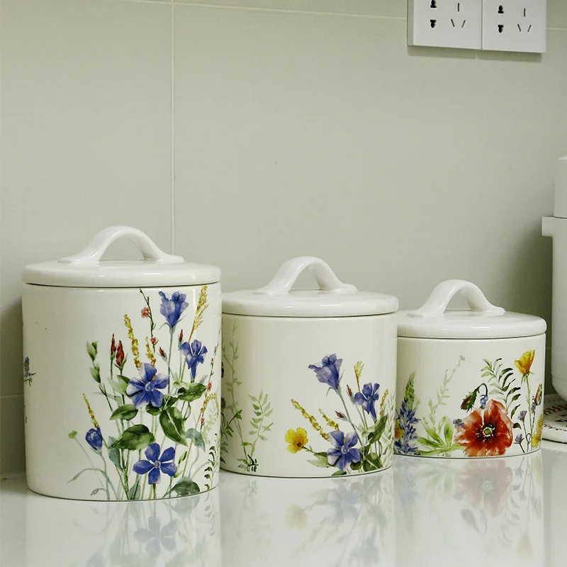 Pastoral Style Snack Storage Tank Creative Hand-Painted Flowers And Grains Sealed Jar
