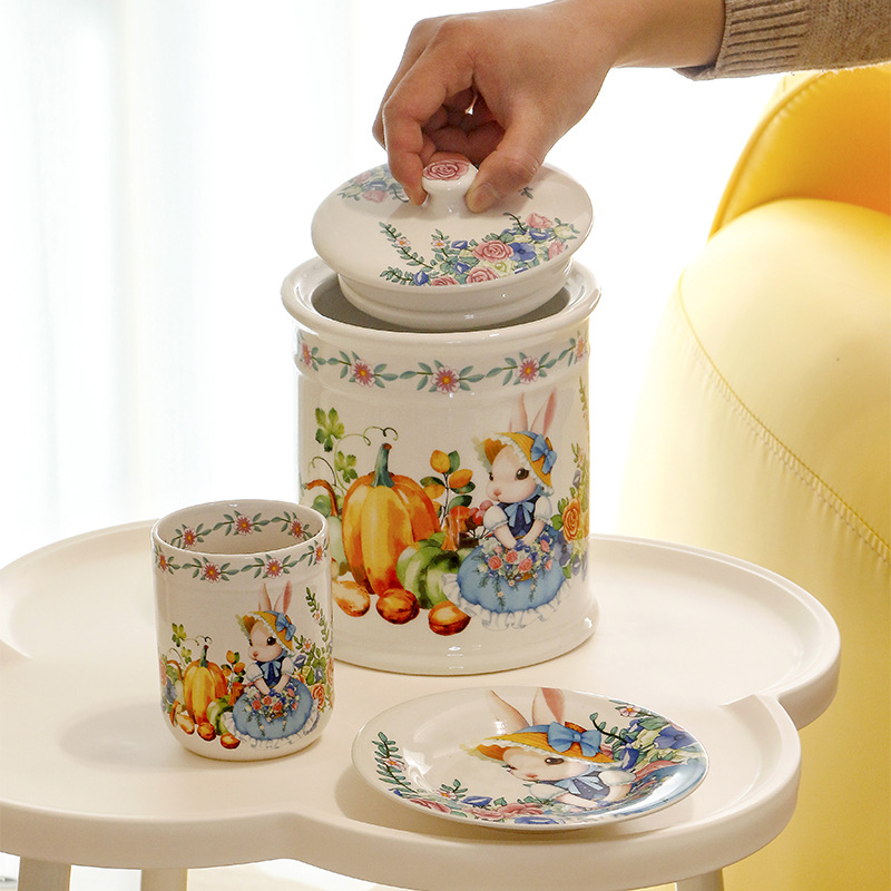 Pumpkin Rabbit Ceramic Plates and Bowls Sets including Dinner Plates, Dessert Plates, Cereal Bowls, Microwave & Dishwasher Safe