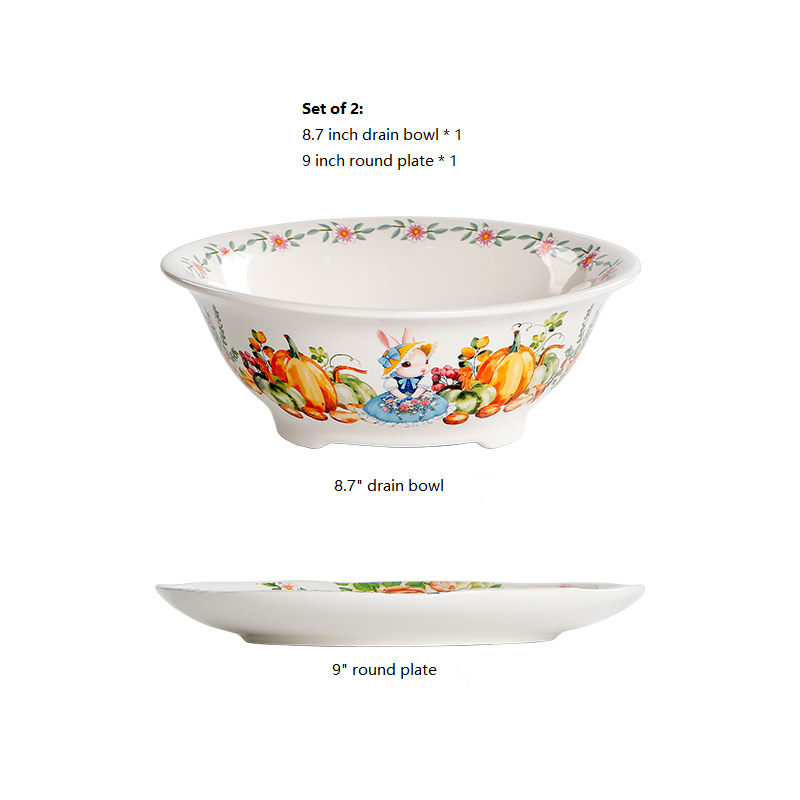 Pumpkin Rabbit Ceramic Plates and Bowls Sets including Dinner Plates, Dessert Plates, Cereal Bowls, Microwave &amp; Dishwasher Safe