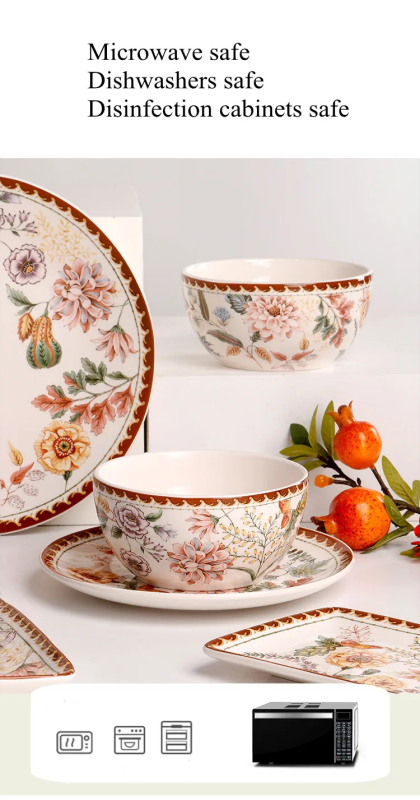 Blooming Moment Ceramic Plates and Bowls Sets including Dinner Plates, Dessert Plates, Cereal Bowls, Microwave & Dishwasher Safe