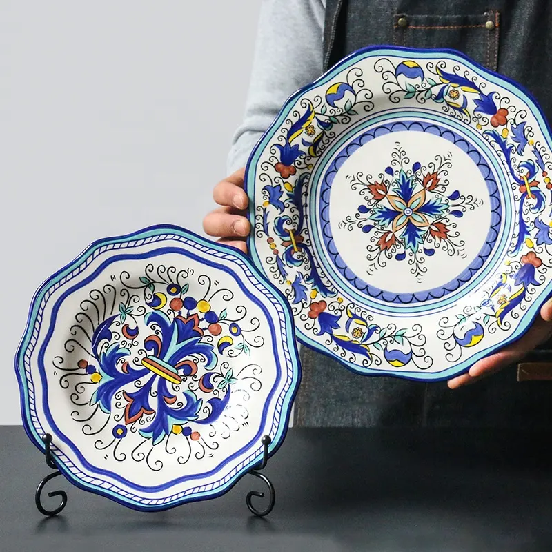 Hand-painted Creative Irregular Bohemian Porcelain Dish Dinner Salad Charger Plate