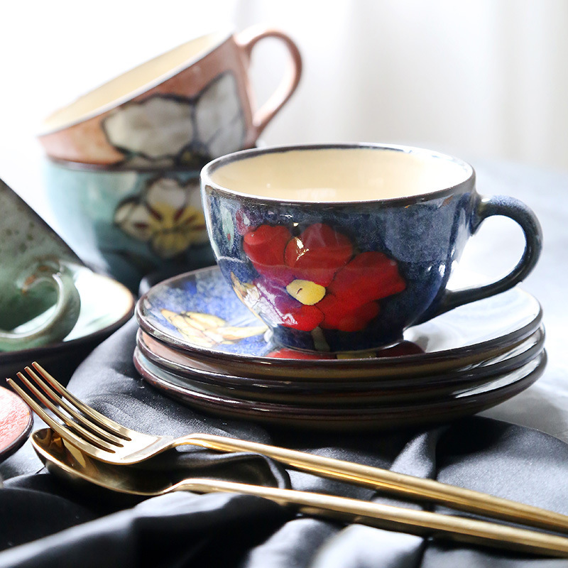 Ceramic Coffee Mug Retro Breakfast Milk Mug Porcelain Cup With Saucer