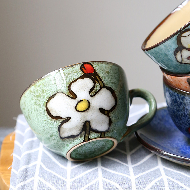 Ceramic Coffee Mug Retro Breakfast Milk Mug Porcelain Cup With Saucer