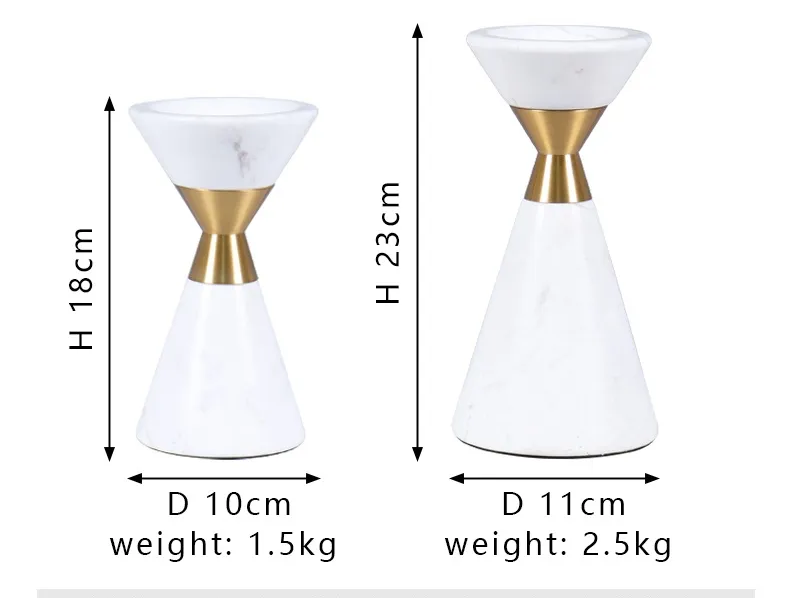 Wedding Centerpieces Decoration Vintage White and Gold Iron Taper Marble Candle Holders