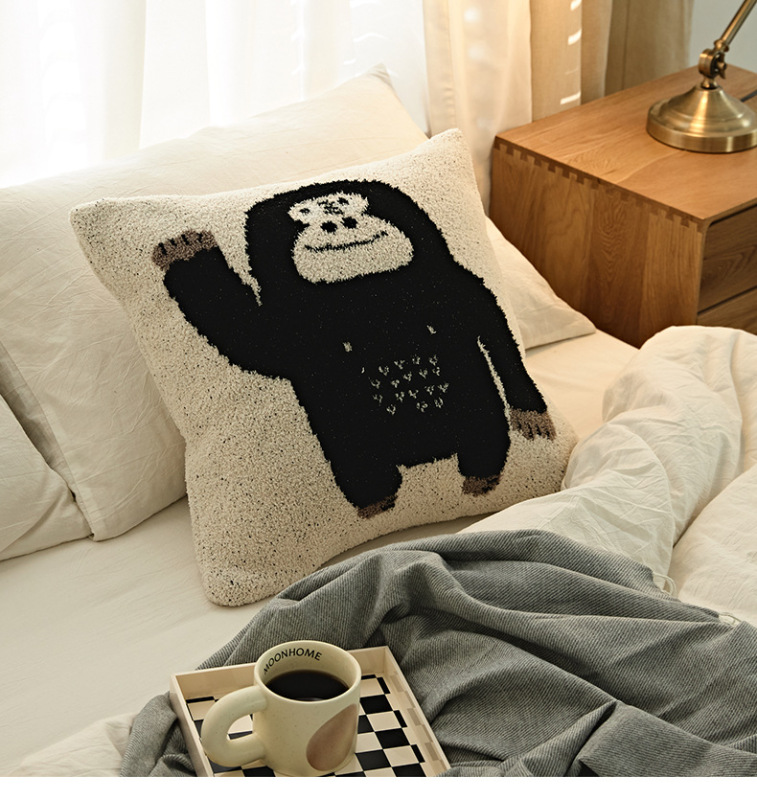 Soft Fluffy Funny Chimpanzee Decorative Blanket & Throw Pillow Cover- Color Khaki & Black
