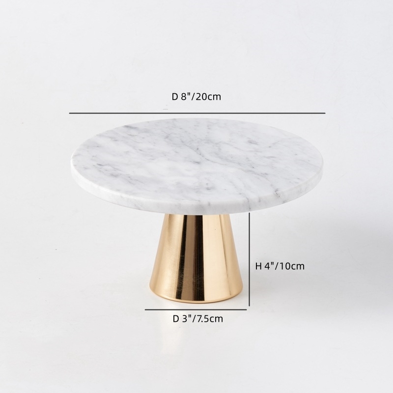 Ins 8" Natural Marble Round with Metal Stand Vanity Tray Jewelry Makeup Dish Decorative Tray for Coffee Table,Bathroom,Bedroom