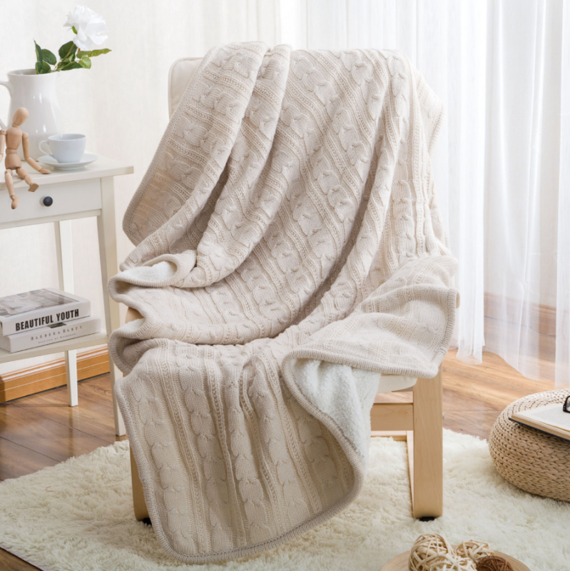 Must-have Reversible Acrylic and Polyester Sherpa Knitted Thickening Throw Blankets for Winter