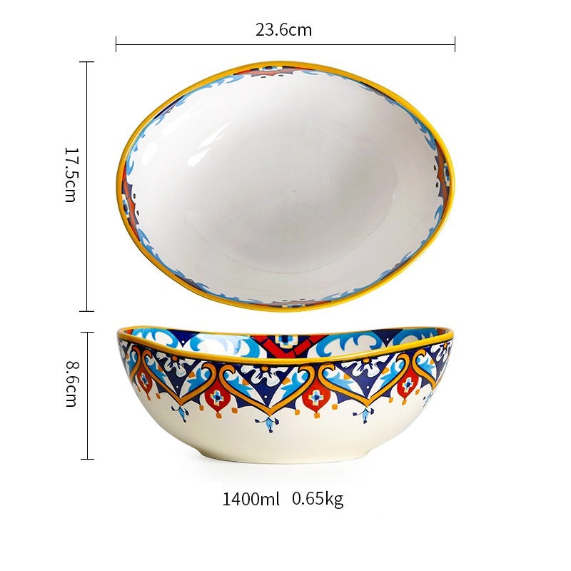 Unique Shape Bright Color Floral Ceramic Pasta Fruit Salad Bowl