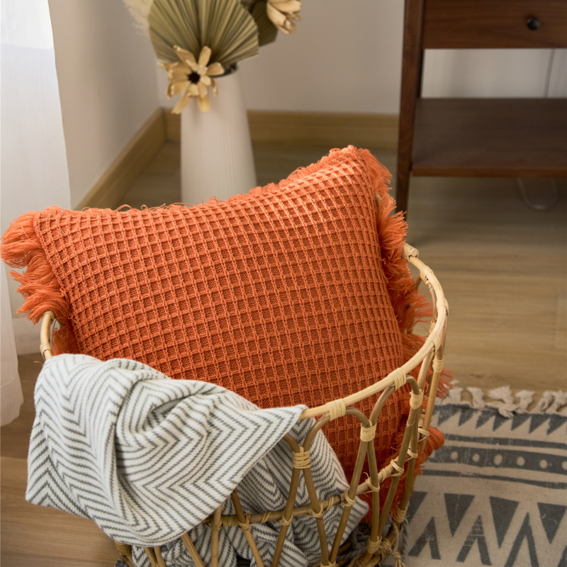 Tassels Square Cushion Cover Pillow Cover for Bedroom Sofa Decoration Pillowcase - Color Yellow Blue White Grey Orange