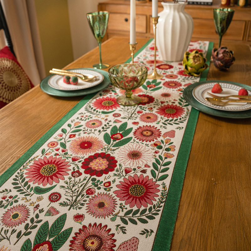 Table Runner Multi Inches Selected Green Flower 100% Polyester Jacquard Runner for Table Decoration - Spring Flower Table Runner
