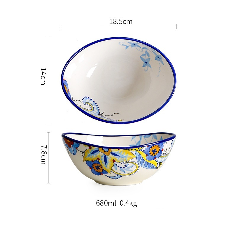 Unique Shape Bright Color Floral Ceramic Pasta Fruit Salad Bowl