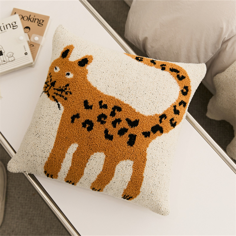 Cute Cartoon Leopard Cat Fluffy Cozy Blanket and Throw Pillow