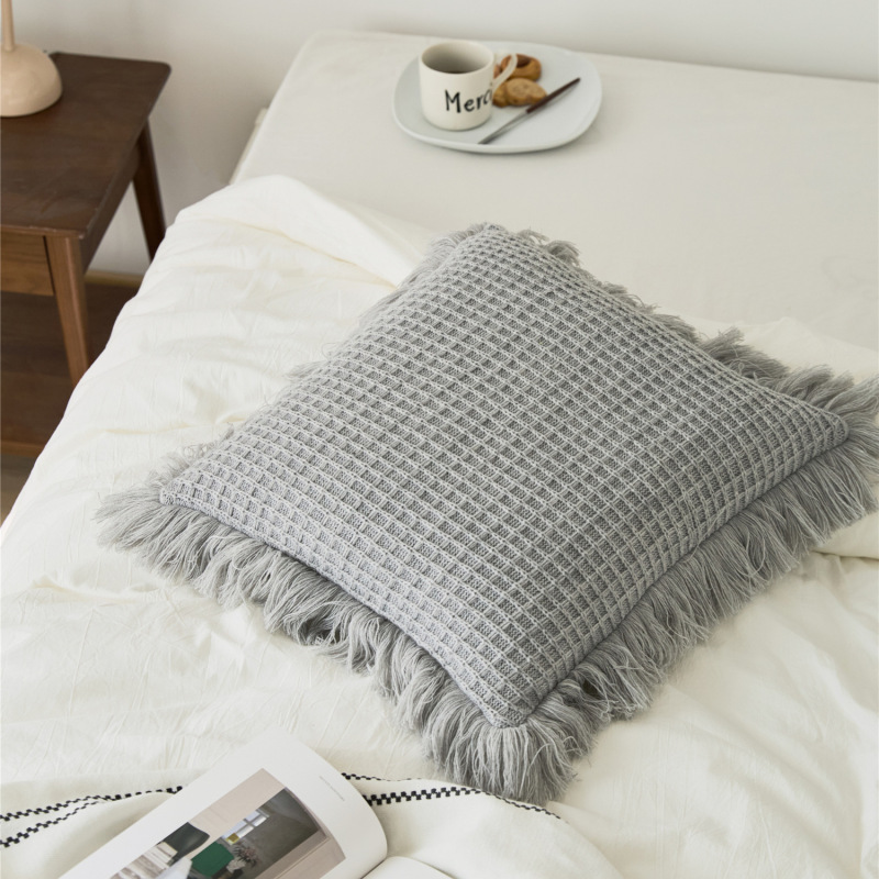 Tassels Square Cushion Cover Pillow Cover for Bedroom Sofa Decoration Pillowcase - Color Yellow Blue White Grey Orange