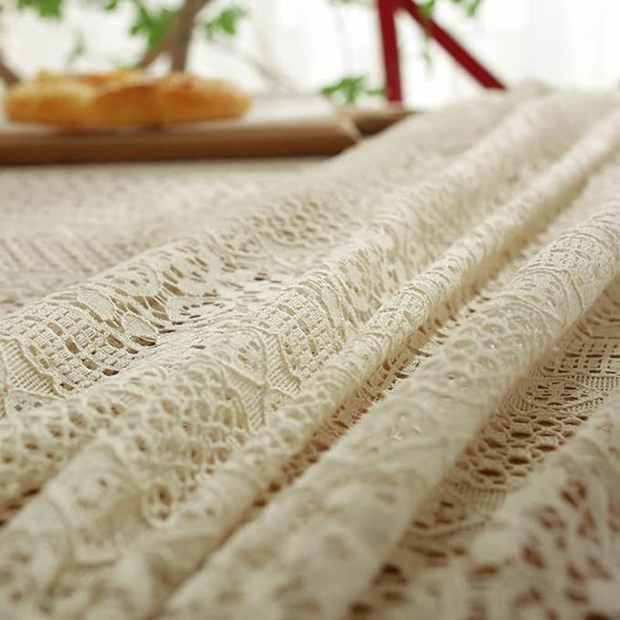 Beige Crochet Tablecloth for Kitchen Dining Knitted Cotton Lace Table Cover for Party Tassel Table Cloth for Banquet Wedding Decorations