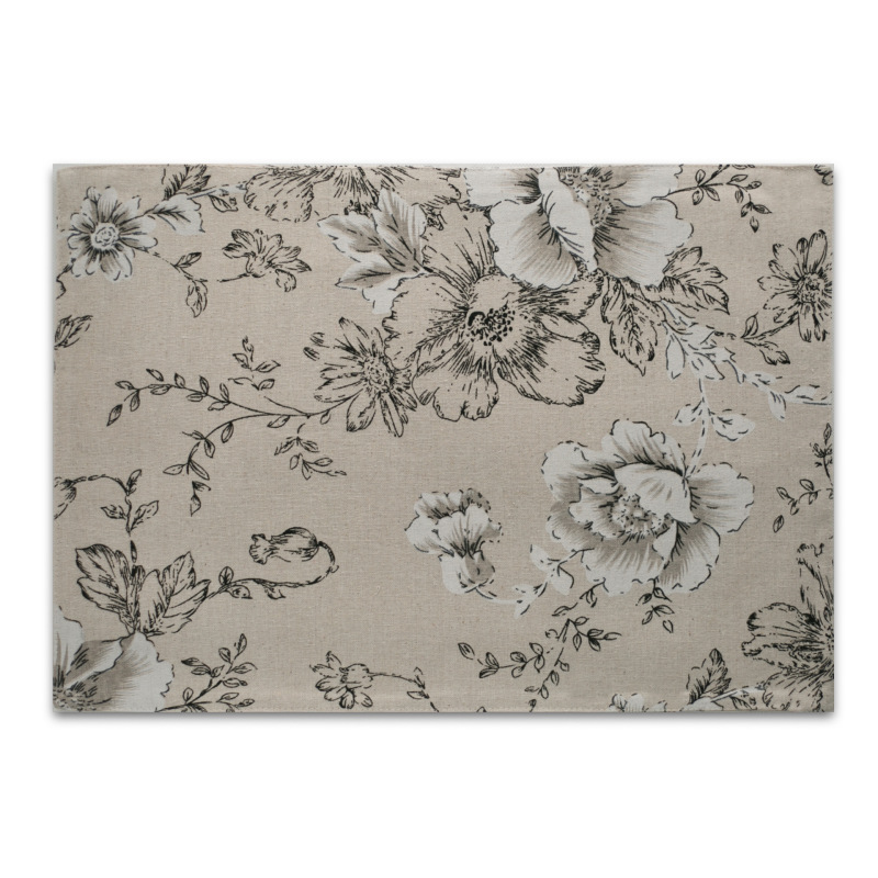 Farmhouse Flower Pattern Printed Beige Cotton Linen Mixed Table Placement for Dining Table: 32*45cm - 12.59"*17.72"