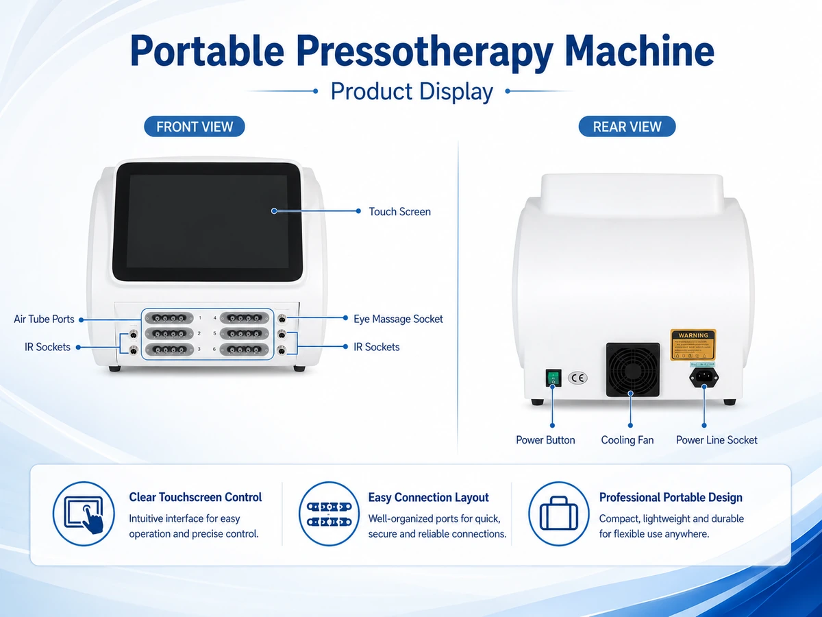 12.1 inch touchscreen professional pressotherapy machine with air tube connection ports