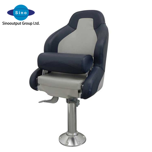 Comfortable marine flip up seat with full upholstered cushion blue gray boat seat for fishing boat
