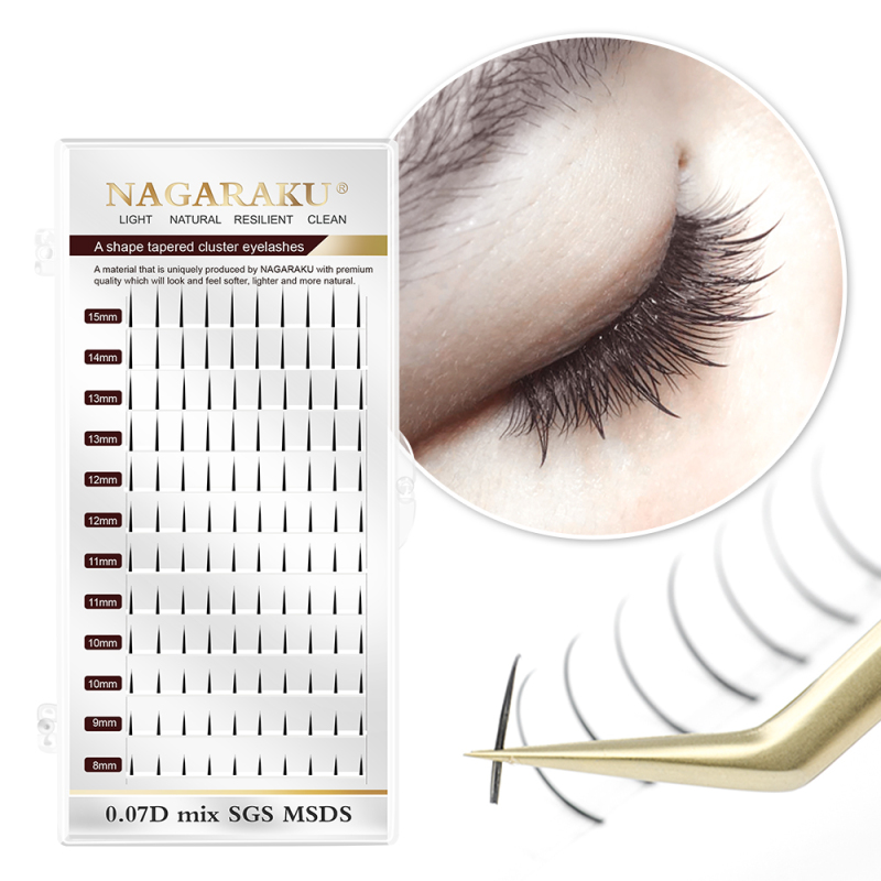 NAGARAKU Spikes Cluster Lashes A Shape Tapered Flat Base Lashes  Fish Tail Lashes Self Grafting Eyelashes Makeup