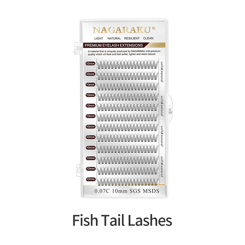 NAGARAKU Spikes Cluster Lashes A Shape Tapered Flat Base Lashes  Fish Tail Lashes Self Grafting Eyelashes Makeup