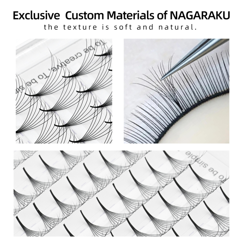 NAGARAKU Sharp Narrow Stem Premade Fans Eyelash Extension 0.07mm 4D-10D Thin Pointy Base Russian Fans Ready Volume