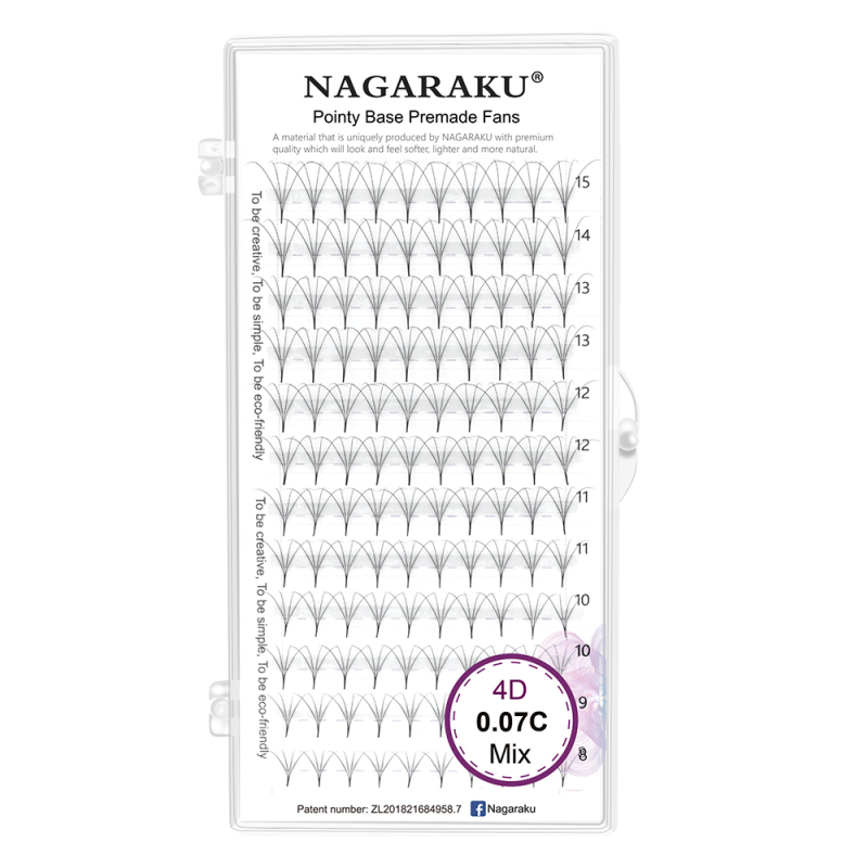 NAGARAKU Sharp Narrow Stem Premade Fans Eyelash Extension 0.07mm 4D-10D Thin Pointy Base Russian Fans Ready Volume