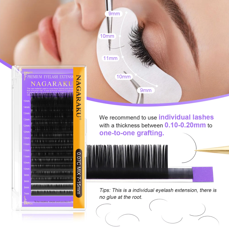 NAGARAKU 16 Lines Synthetic Mink Individual Eyelash Super Soft Gentle Eyelash Extension Makeup Russian Volume Lashes