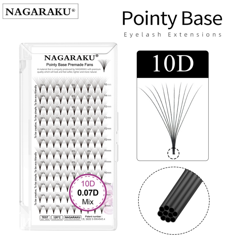 NAGARAKU Pointy Base Premade Fans Eyelash Extension Sharp Narrow Stem 120 Fans 12 Lines