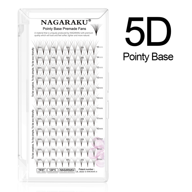 NAGARAKU Pointy Base Premade Fans Eyelash Extension Sharp Narrow Stem 120 Fans 12 Lines