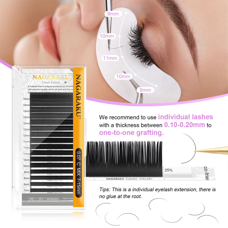 NAGARAKU Individual Eyelash Mix 7-15mm 16 Lines Eyelash Extension High Quality Super Soft Natural Classical Lashes