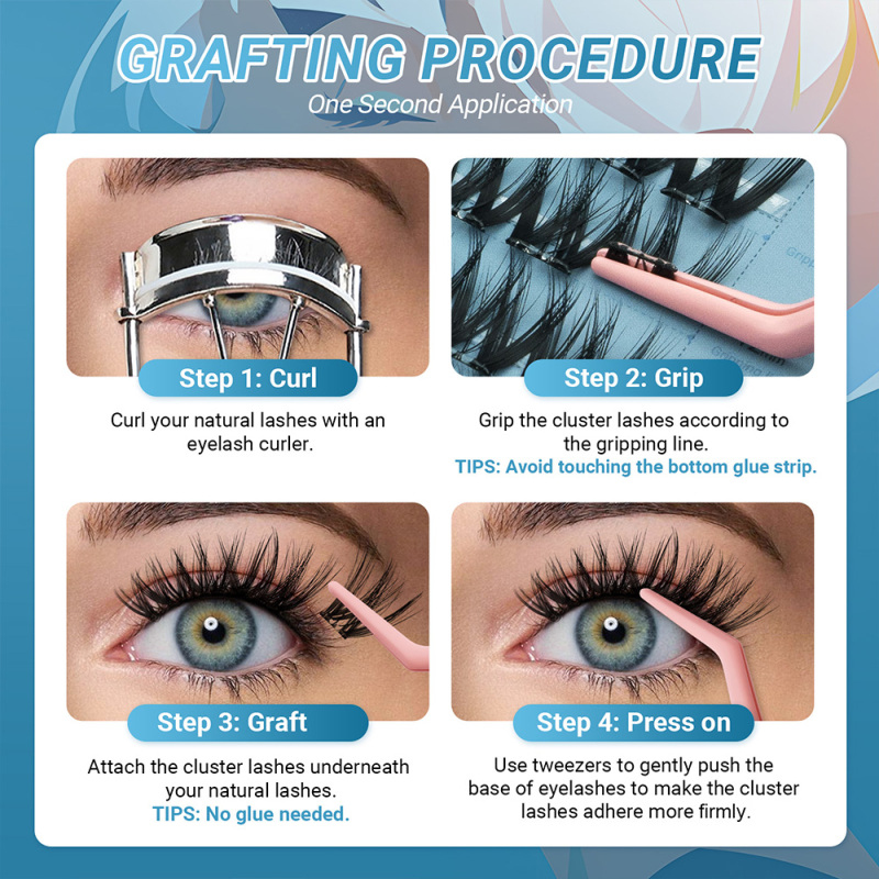 NAGARAKU DIY Grafting Lashes Self Adhesive NO Glue Needed Cluster Lash