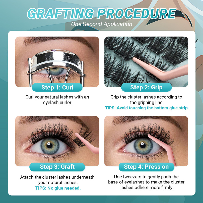 NAGARAKU DIY Grafting Lashes Self Adhesive NO Glue Needed Cluster Lash