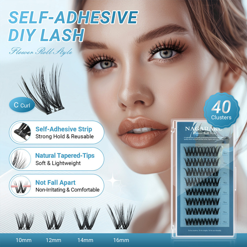 NAGARAKU DIY Grafting Lashes Self Adhesive NO Glue Needed Cluster Lash