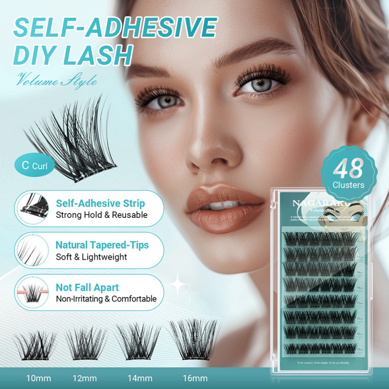 NAGARAKU DIY Grafting Lashes Self Adhesive NO Glue Needed Cluster Lash