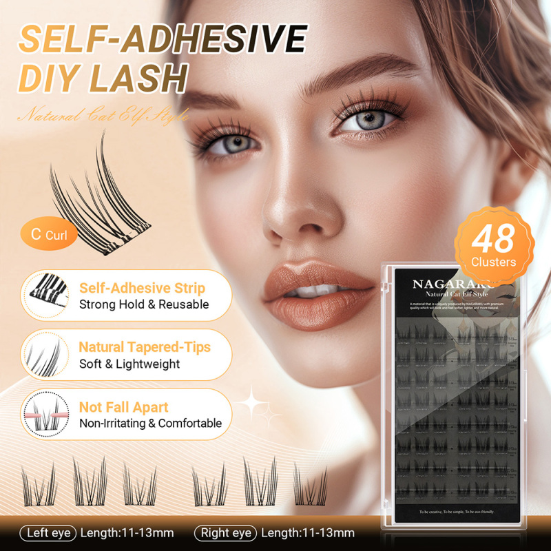 NAGARAKU DIY Grafting Lashes Self Adhesive NO Glue Needed Cluster Lash