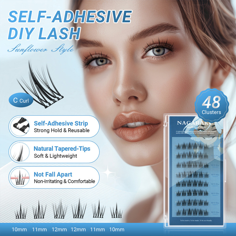 NAGARAKU DIY Grafting Lashes Self Adhesive NO Glue Needed Cluster Lash