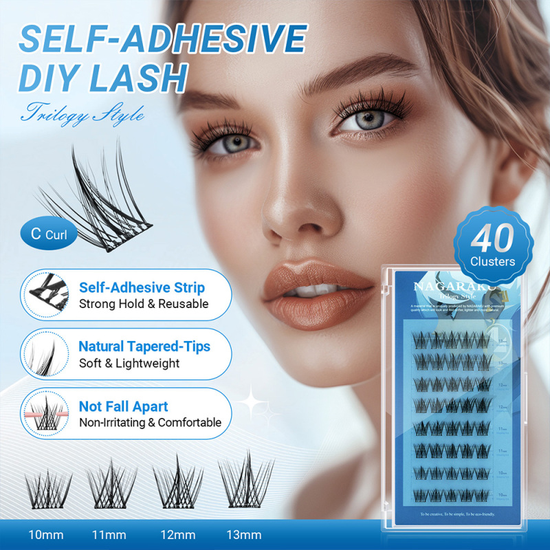 NAGARAKU DIY Grafting Lashes Self Adhesive NO Glue Needed Cluster Lash