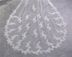 Two layers scallop Lace Veil with Delicate Floral Scatter